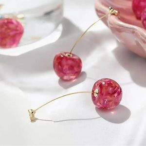 Beautiful cherry earrings gold and pink color